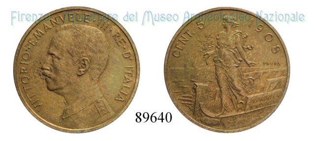 5 centesimi "Italia su prora" 1908 (Roma)