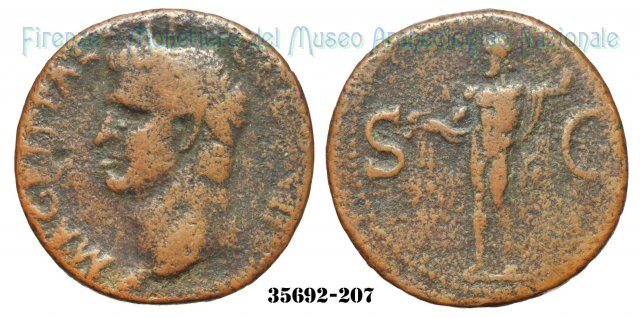 Nettuno con delfino - RIC 58 37-41 d.C. (Roma)