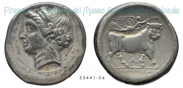 Didracma_Testa fem. a sin.-Toro adroprosopo a des. 325-241 a.C. (Neapolis)