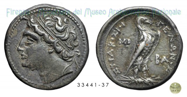 Testa di Gelone a sinistra_Aquila stante a destra 218-214 a.C. (Syracusae)