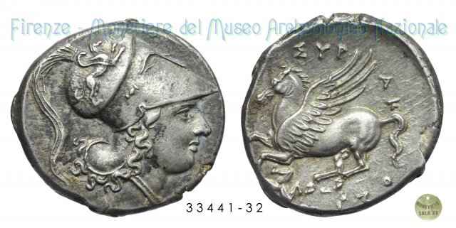 Testa elmata di Athena a destra_Pegaso in volo a sinistra 317-310 a.C. (Syracusae)