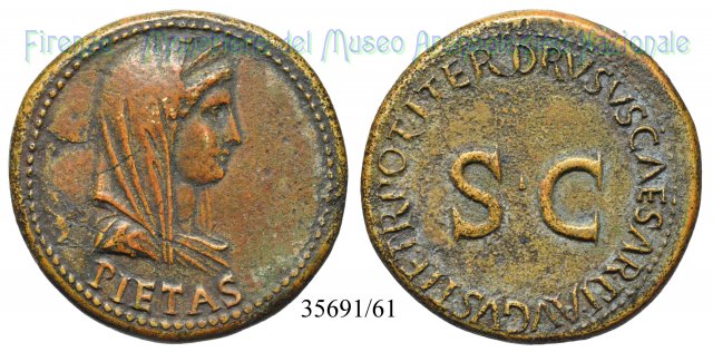 DRVSVS CAESAR TI AVGVSTI F TR POT ITER SC / RIC 43 22-23 d.C. (Roma)