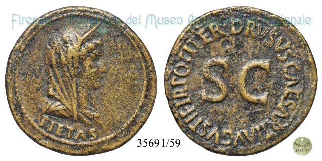 DRVSVS CAESAR TI AVGVSTI F TR POT ITER SC / RIC 43 22-23 d.C. (Roma)