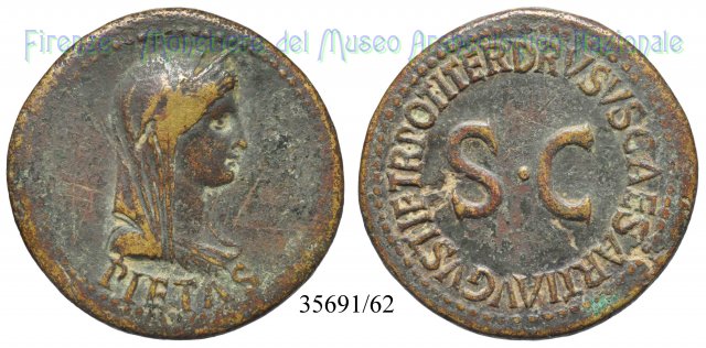 DRVSVS CAESAR TI AVGVSTI F TR POT ITER SC / RIC 43 22-23 d.C. (Roma)