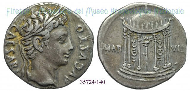 MAR- VLT / RIC 103, tempio rotondo esastilo 18 a.C. (Colonia Patricia)