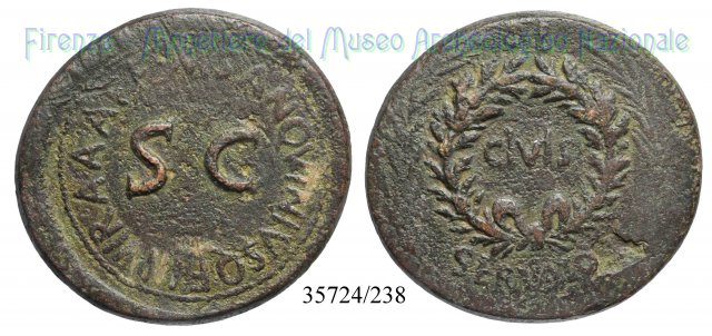 M SANQVINIVS Q F IIIVIR AAAFF S C / RIC 341 17 a.C. (Roma)