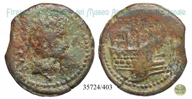 Prora di nave con castello / RPC 518 36-35 a.C. (Narbo)