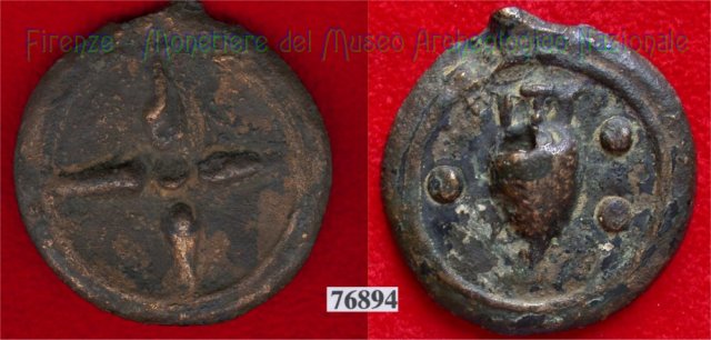 Ruota a 4 raggi / Anfora (HN Italy 62c) 299-200 a.C. (Etruria Sett. Interna)