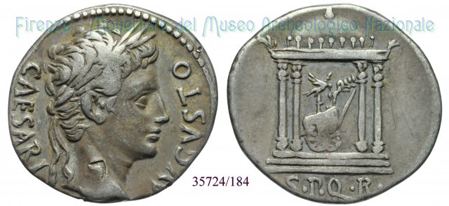 SPQR / RIC 115, tempio tetrastilo 18 a.C. (Colonia Patricia)