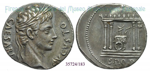 SPQR / RIC 115, tempio tetrastilo 18 a.C. (Colonia Patricia)