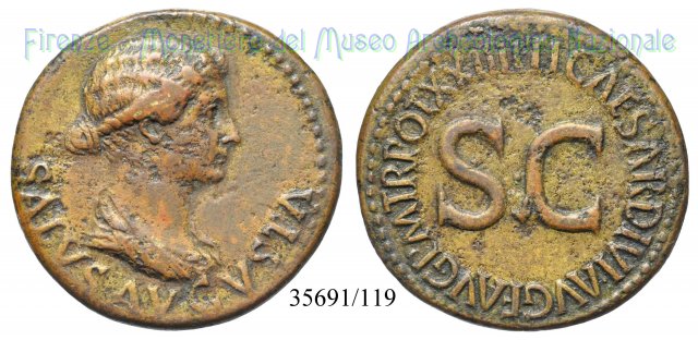 TI CAESAR DIVI AVG F AVG TR POT XXIIII S C 22-23 d.C. (Roma)