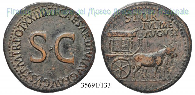 TI CAESAR DIVI AVG F AVGVST PM TR POT XXIIII S C 22-23 d.C. (Roma)