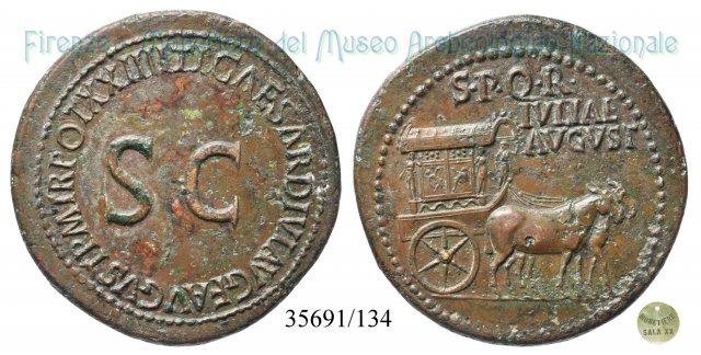 TI CAESAR DIVI AVG F AVGVST PM TR POT XXIIII S C 22-23 d.C. (Roma)