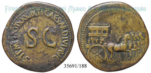 TI CAESAR DIVI AVG F AVGVST PM TR POT XXXIIX S C 36-37 d.C. (Roma)