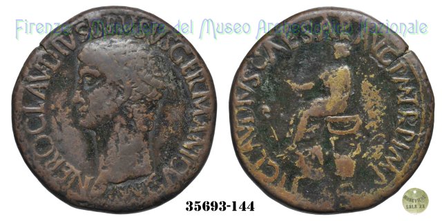 TI CLAVDIVS CAESAR AVG PM TR P IMP - Claudio togato seduto - Ric 93 41-50 d.C. (Roma)