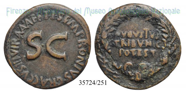 TI SEMPRONIVS GRACCVS IIIVIR AAAFF S C / RIC 349 - Corona d'alloro 17 a.C. (Roma)