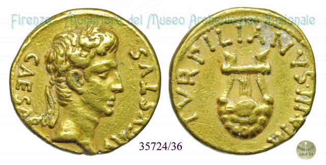 TVRPILIANVS III VIR / RIC 298 - Lyra con guscio di tartaruga 19 d.C. (Roma)