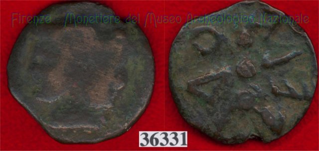 Testa di Culsans / segno di valore (HN Italy 108e) 299-200 a.C. (Velathri)