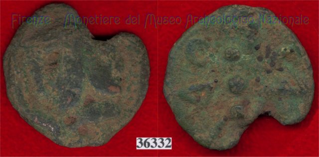 Testa di Culsans / segno di valore (HN Italy 108e) 299-200 a.C. (Velathri)