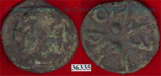 Testa di Culsans / segno di valore (HN Italy 108f) 299-200 a.C. (Velathri)