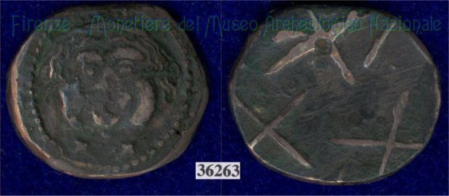 Testa di Metus / linee incrociate (HN Italy 151) 400 a.C. (Pupluna)