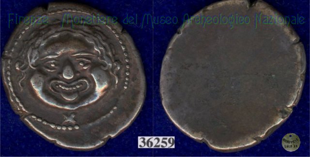 Testa di Metus / senza tipo (HN Italy 117) 400 a.C. (Pupluna)