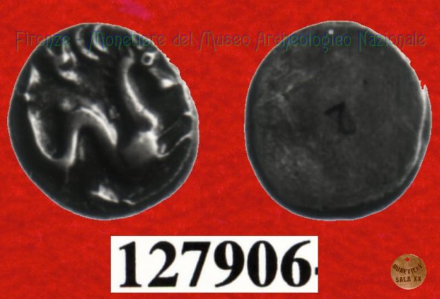 Ippocampo tra delfini/Senza tipo (HN Italy, 98) 300-275 a.C. (Luca)