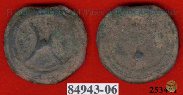 Ruota arcaica / 3 crescenti (HN Italy 64e) 299-200 a.C. (Etruria Sett. Interna)