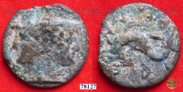 Testa di Culsans / Delfino (HN Italy 110b) 299-200 a.C. (Velathri)