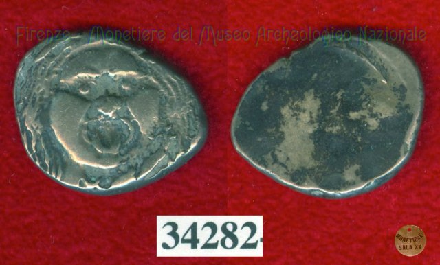 Testa di Metus / 2 caducei (HN Italy 150) 400 a.C. (Pupluna)