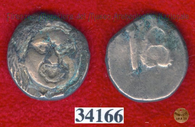 Testa di Metus / 2 caducei (HN Italy 150) 400 a.C. (Pupluna)