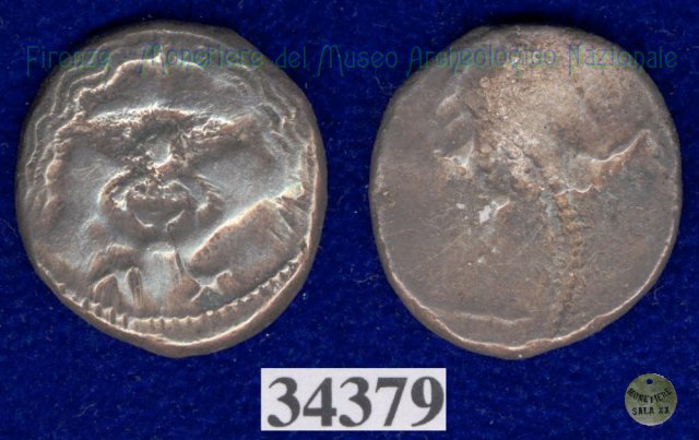 Testa di Metus / lettere (HN Italy 142) 400 a.C. (Pupluna)