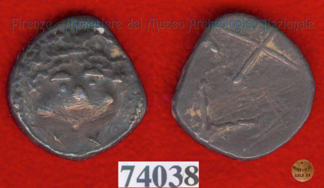 Testa di Metus / linee incrociate (HN Italy 151) 400 a.C. (Pupluna)