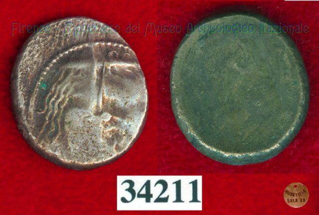 Testa di Metus / senza tipo (HN Italy 152) 400 a.C. (Pupluna)