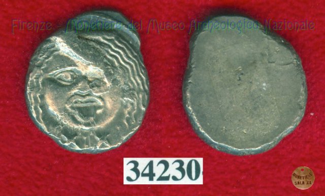 Testa di Metus / senza tipo (HN Italy 152) 400 a.C. (Pupluna)