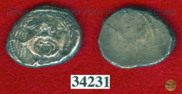 Testa di Metus / senza tipo (HN Italy 152) 400 a.C. (Pupluna)