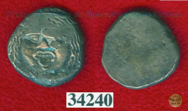 Testa di Metus / senza tipo (HN Italy 152) 400 a.C. (Pupluna)