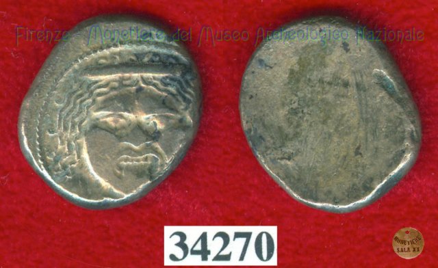 Testa di Metus / senza tipo (HN Italy 152) 400 a.C. (Pupluna)