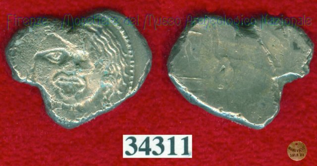 Testa di Metus / senza tipo (HN Italy 152) 400 a.C. (Pupluna)