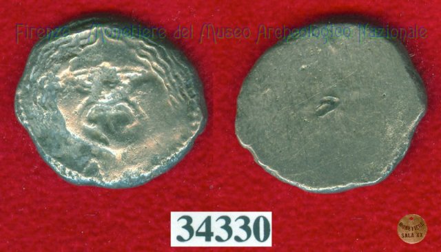 Testa di Metus / senza tipo (HN Italy 152) 400 a.C. (Pupluna)