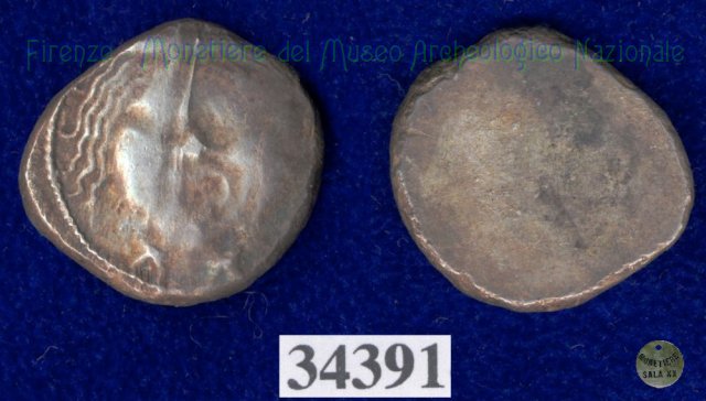 Testa di Metus / senza tipo (HN Italy 152) 400 a.C. (Pupluna)