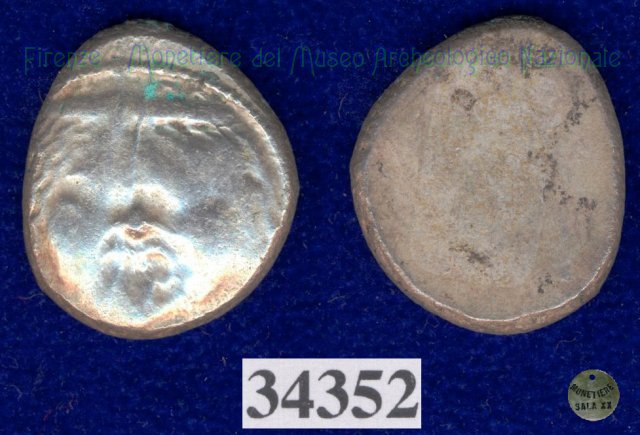 Testa di Metus / senza tipo (HN Italy 152) 400 a.C. (Pupluna)