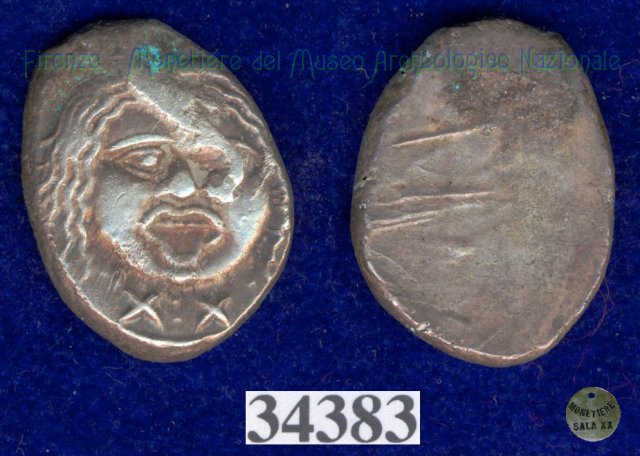 Testa di Metus / senza tipo (HN Italy 152) 400 a.C. (Pupluna)