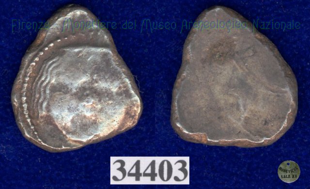 Testa di Metus / senza tipo (HN Italy 152) 400 a.C. (Pupluna)