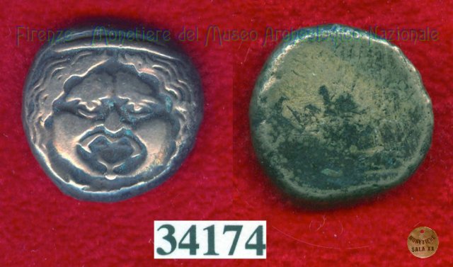 Testa di Metus / senza tipo (HN Italy 152) 400 a.C. (Pupluna)
