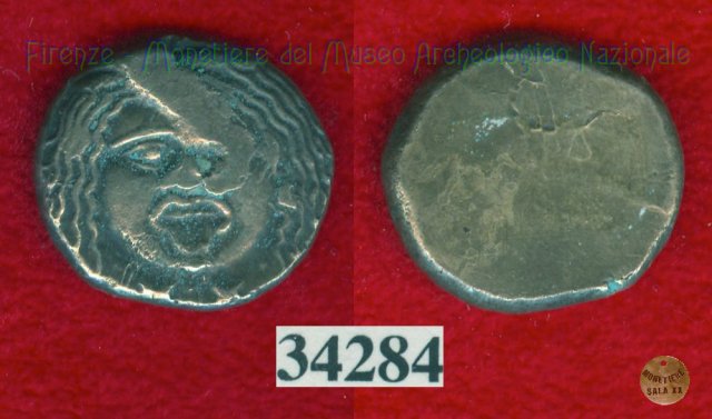 Testa di Metus / senza tipo (HN Italy 152) 400 a.C. (Pupluna)