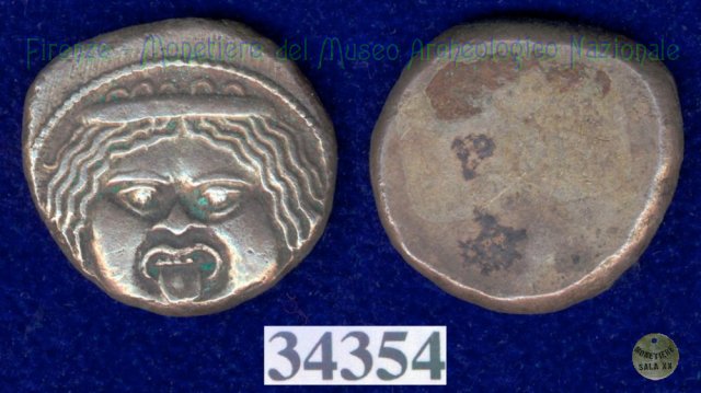 Testa di Metus / senza tipo (HN Italy 152) 400 a.C. (Pupluna)