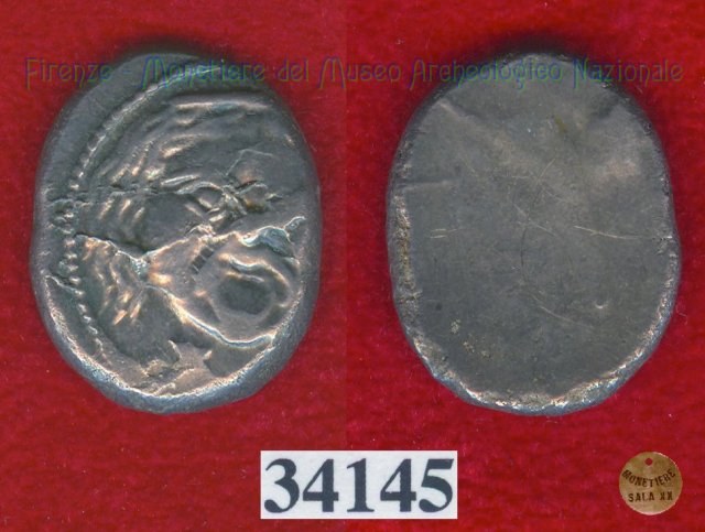 Testa di Metus / senza tipo (HN Italy 152) 400 a.C. (Pupluna)