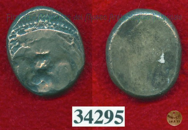 Testa di Metus / senza tipo (HN Italy 152) 400 a.C. (Pupluna)