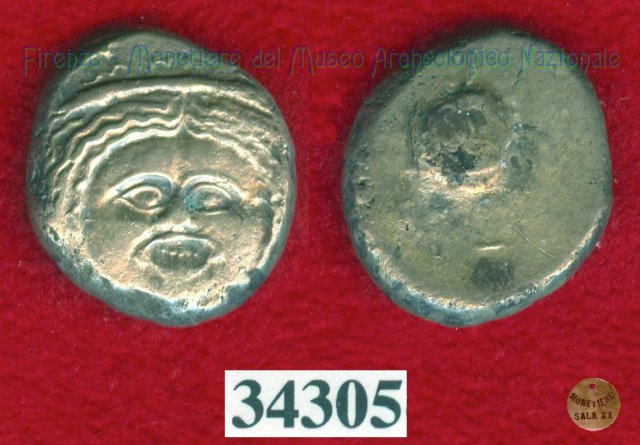 Testa di Metus / senza tipo (HN Italy 152) 400 a.C. (Pupluna)